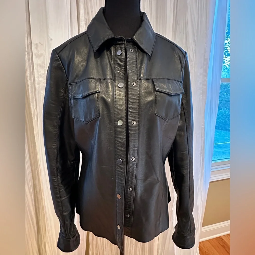 BOD & CHRISTENSEN leather shirt jacket black size M